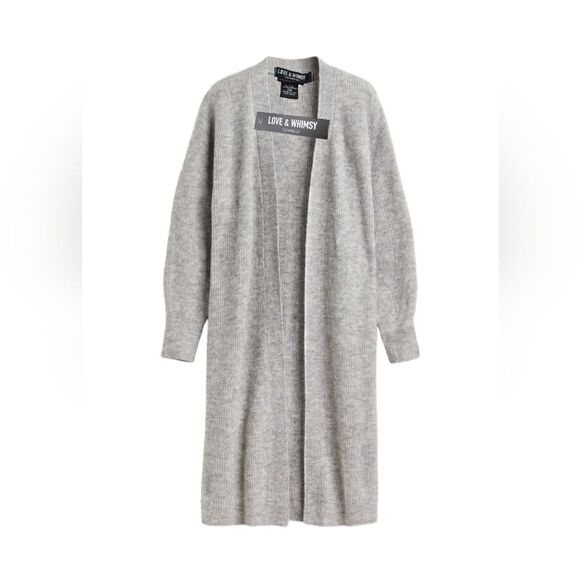 NEW Love & Whimsy Rib Knit Open Front Wool Blend Cardigan Duster in Gray Size XS - Picture 10 of 10